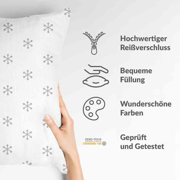 Gezondheidskussen wit met grijze sneeuwvlokken