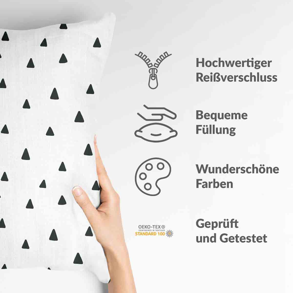 Gezondheidskussen wit met driehoeken in zwart