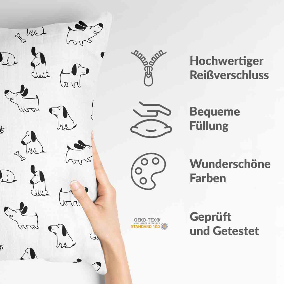 Gezondheidskussen wit met honden