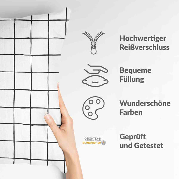 Gezondheidskussen wit met zwarte ruiten