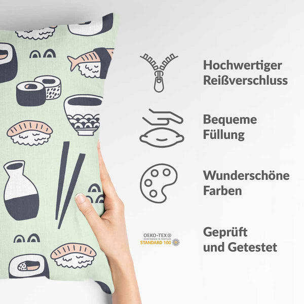 Gezondheidskussen lichtgroen met sushi