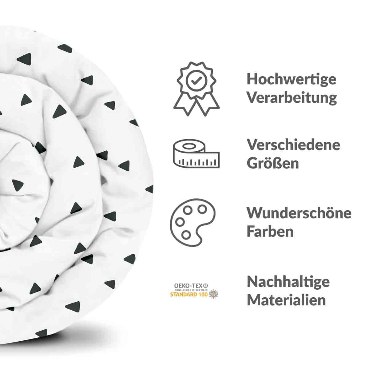 Original Therapiedecke - Baumwoll Bettwäsche Set Weiß mit Dreiecken in Schwarz