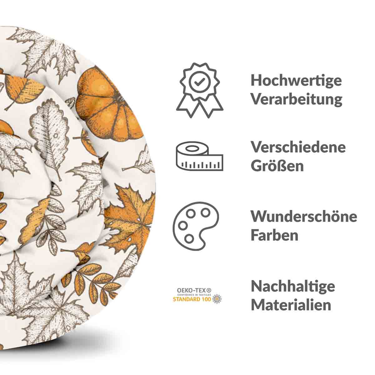Original Therapiedecke - Baumwollbezug Weiß mit Blatt und Kürbis