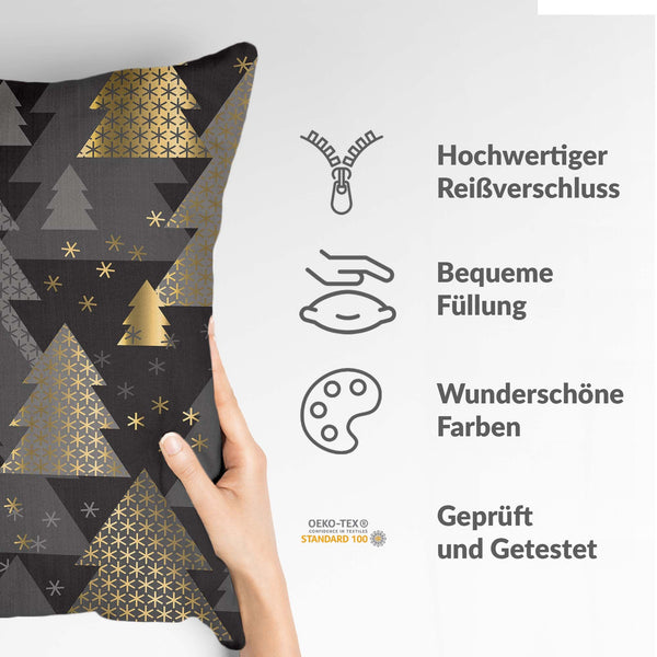 Gezondheidskussen met gouden dennenbomen