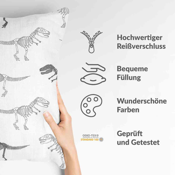 Gezondheidskussen wit met dinosaurus skelet