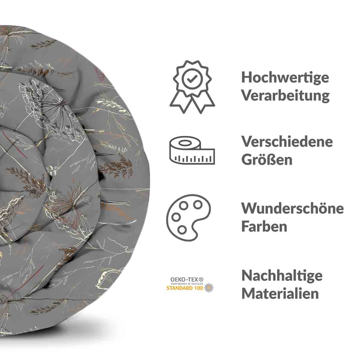 Original Therapiedecke - Baumwoll Bettwäsche Set Grau mit goldenen Pflanzen