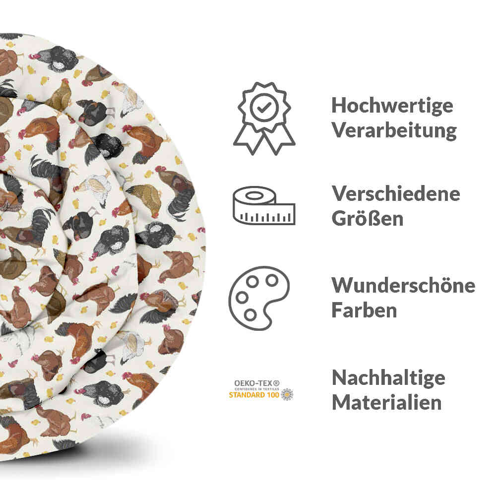 Original Therapiedecke - Baumwollbezug Weiß mit vielen Hühnern
