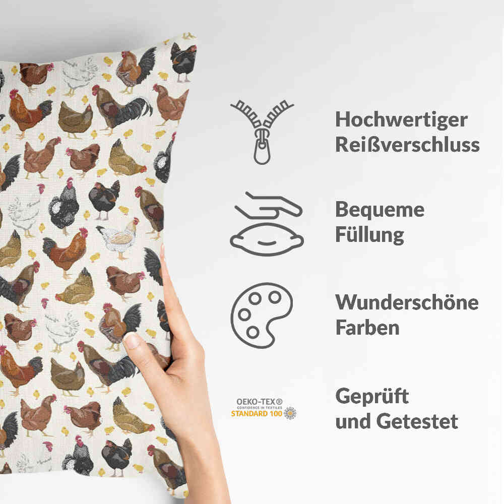 Gezondheidskussen wit met veel kippen