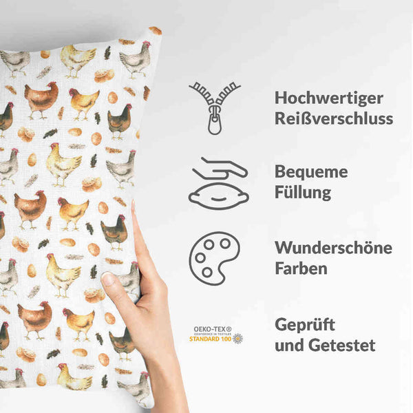 Gezondheidskussen wit met kippen
