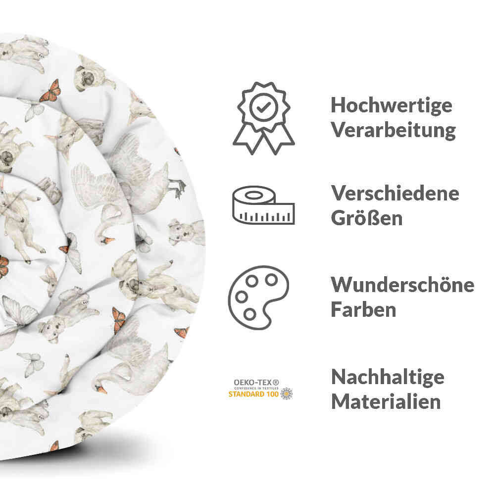 Original Therapiedecke - Baumwollbezug Weiß süße Tiere