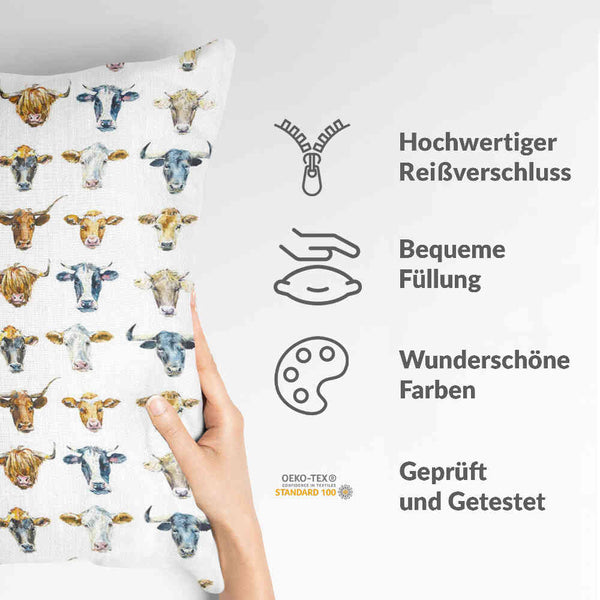 Gezondheidskussen wit met stierenkoppen