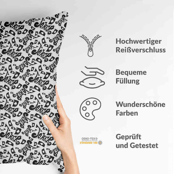 Gezondheidskussen opschrift in zwart Joker