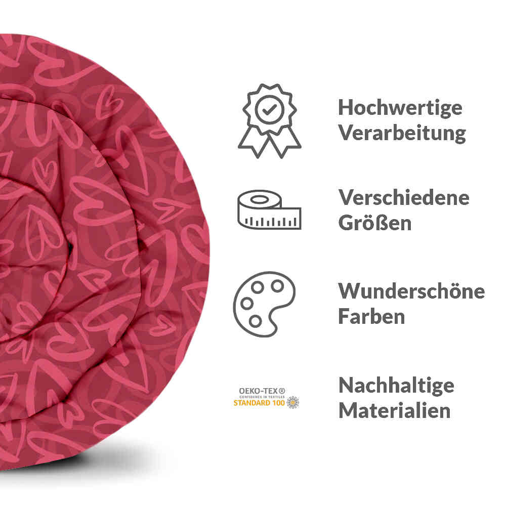 Original Therapiedecke - Baumwoll Bettwäsche Set Rot mit pinkem Herzmotiv