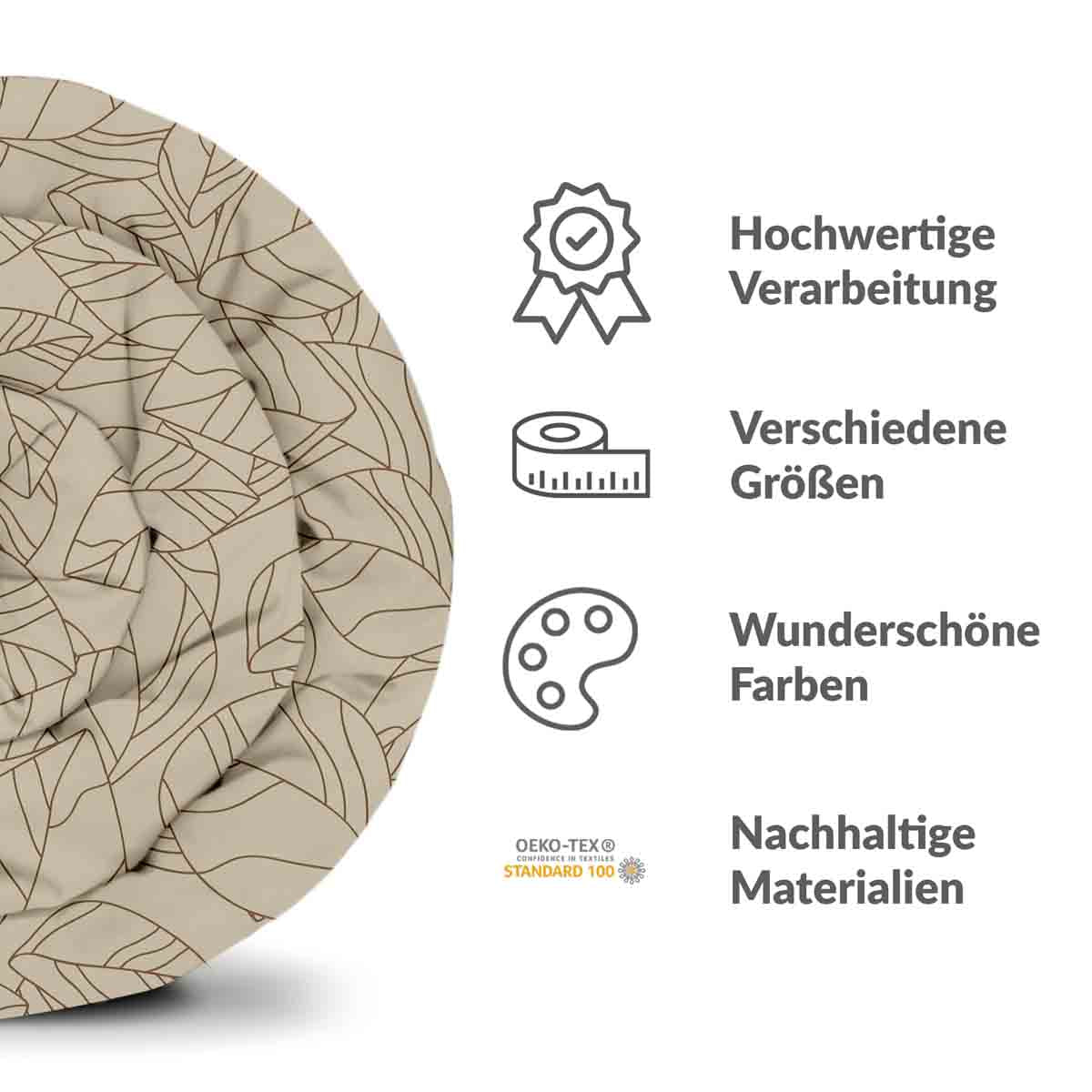 Original Therapiedecke - Baumwollbezug Beige mit Blattform Schwarz