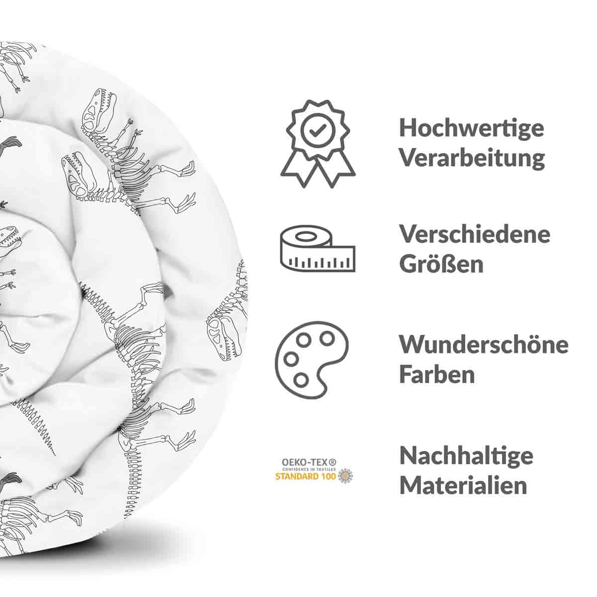 Original Therapiedecke - Baumwollbezug Weiß mit Dinosaurier Skelett