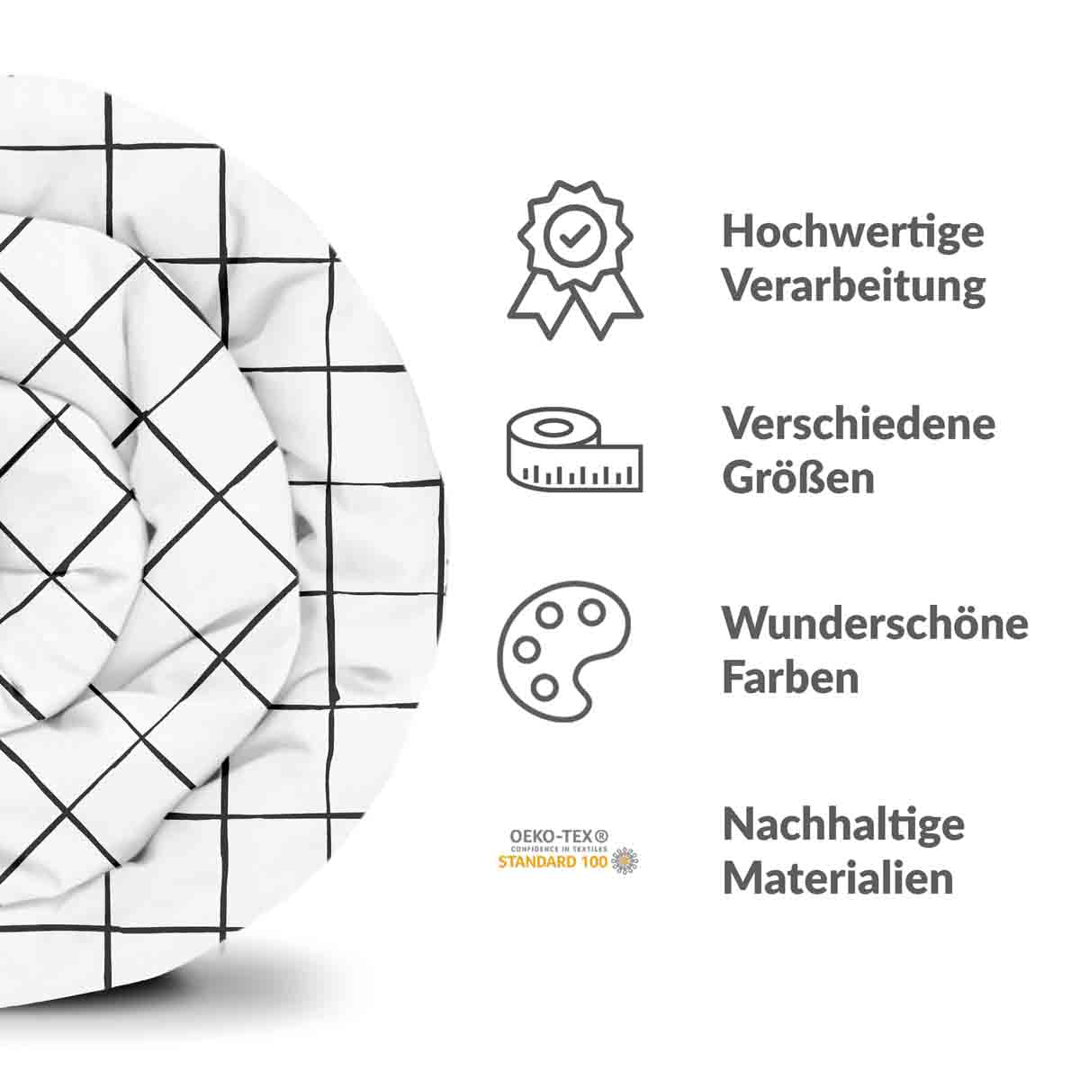Therapiedekens beddengoed set wit met zwarte ruiten