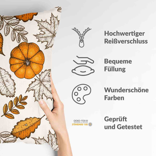 Gezondheidskussen wit met blad en pompoen