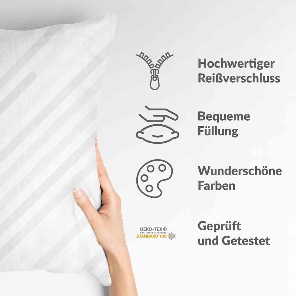 Gezondheidskussen wit met delicate strepen