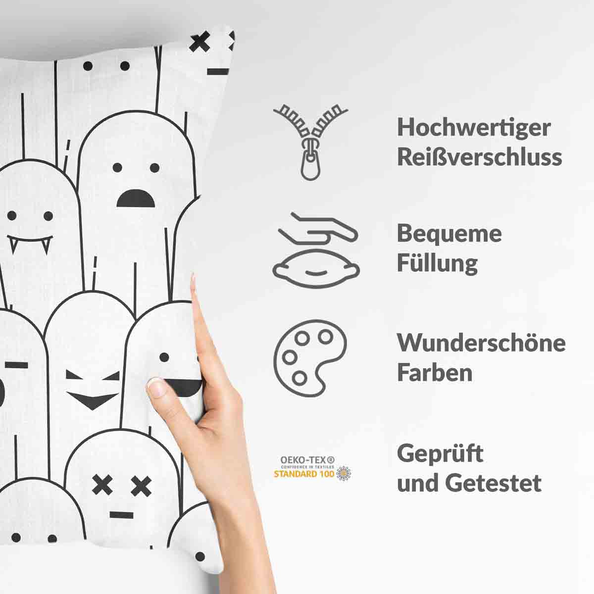 Gezondheidskussen wit met grappige spoken