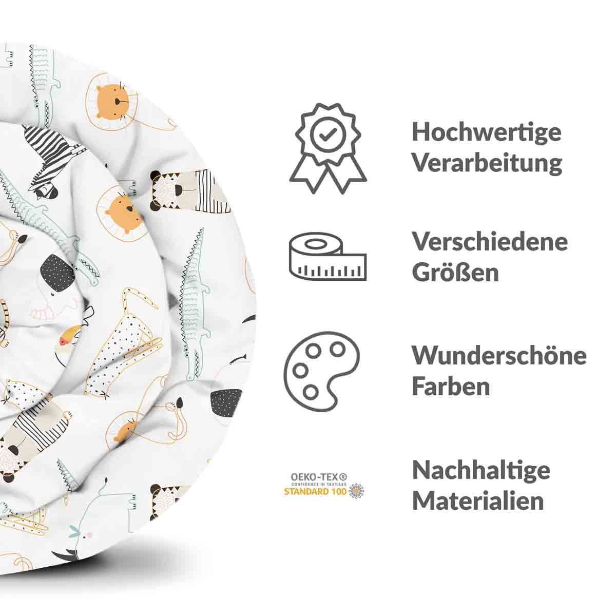Original Therapiedecke - Baumwollbezug Weiß mit Zootieren