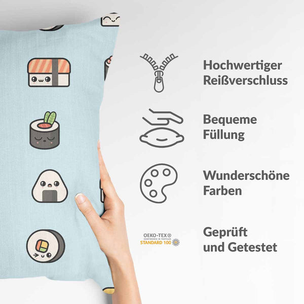 Gezondheidskussen lichtblauw met sushi