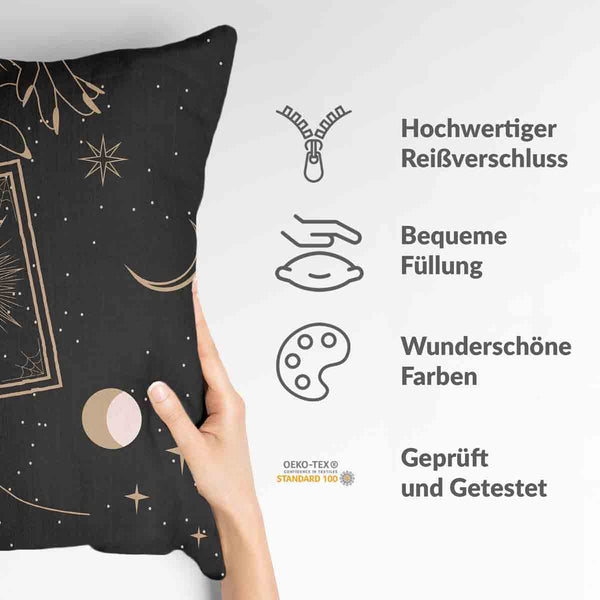 Gezondheidskussen Zwart met Zon, Maan en Sterren