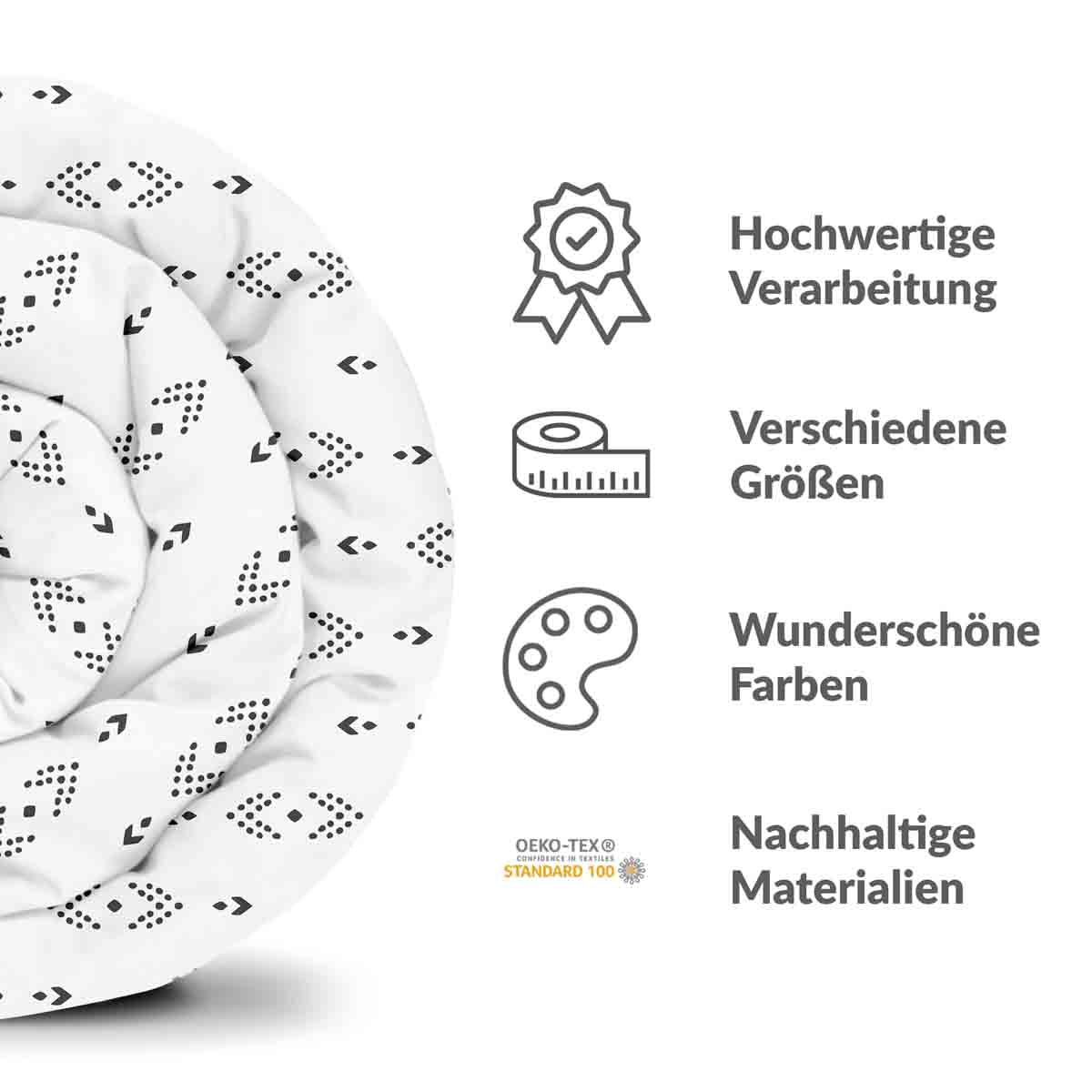Original Therapiedecke - Baumwollbezug Weiß mit schwarzen Pfeilmuster