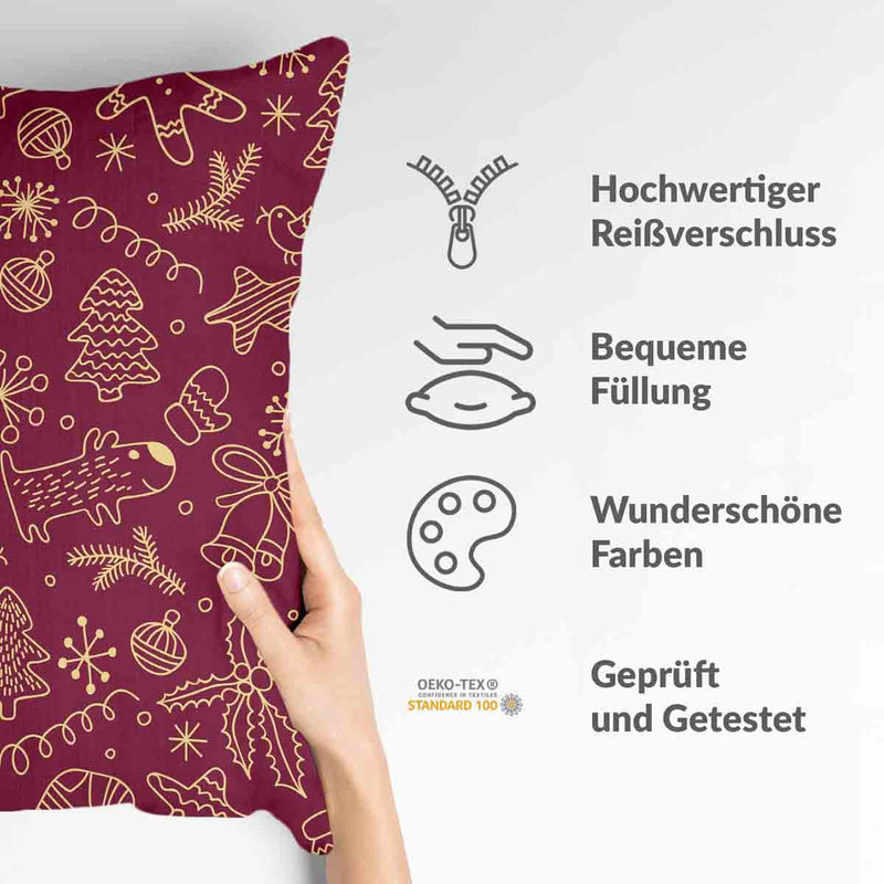 Gezondheidskussen rood met grappige kerstmotieven