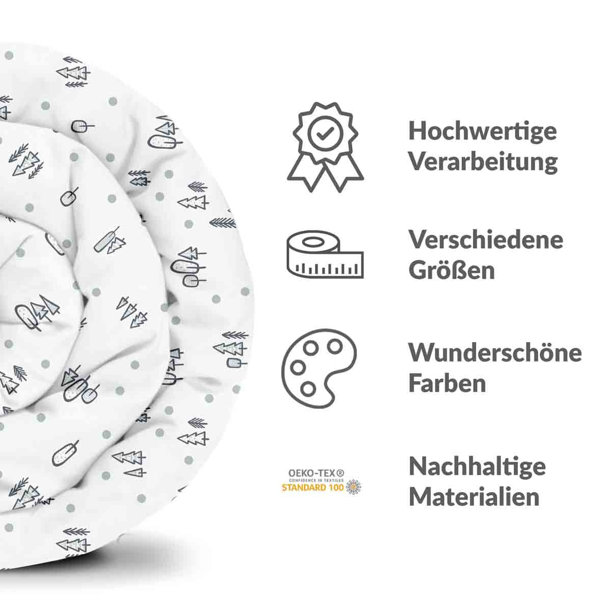 Original Therapiedecke - Baumwollbezug Weiß mit Punkten und Bäumen