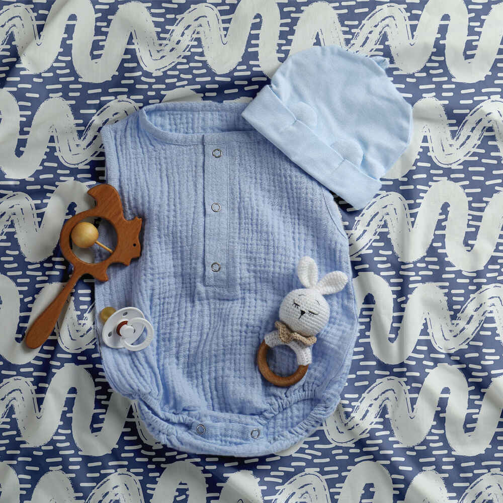 Therapiedekens beddengoed set blauw witte golven