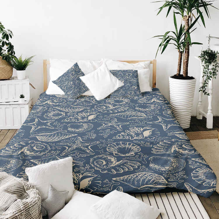 Therapiedekens katoenen hoes blauw met schelpen