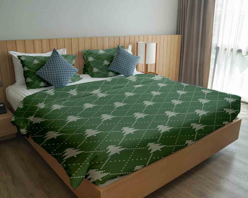 Therapiedekens katoenen hoes groen met dennenbomen