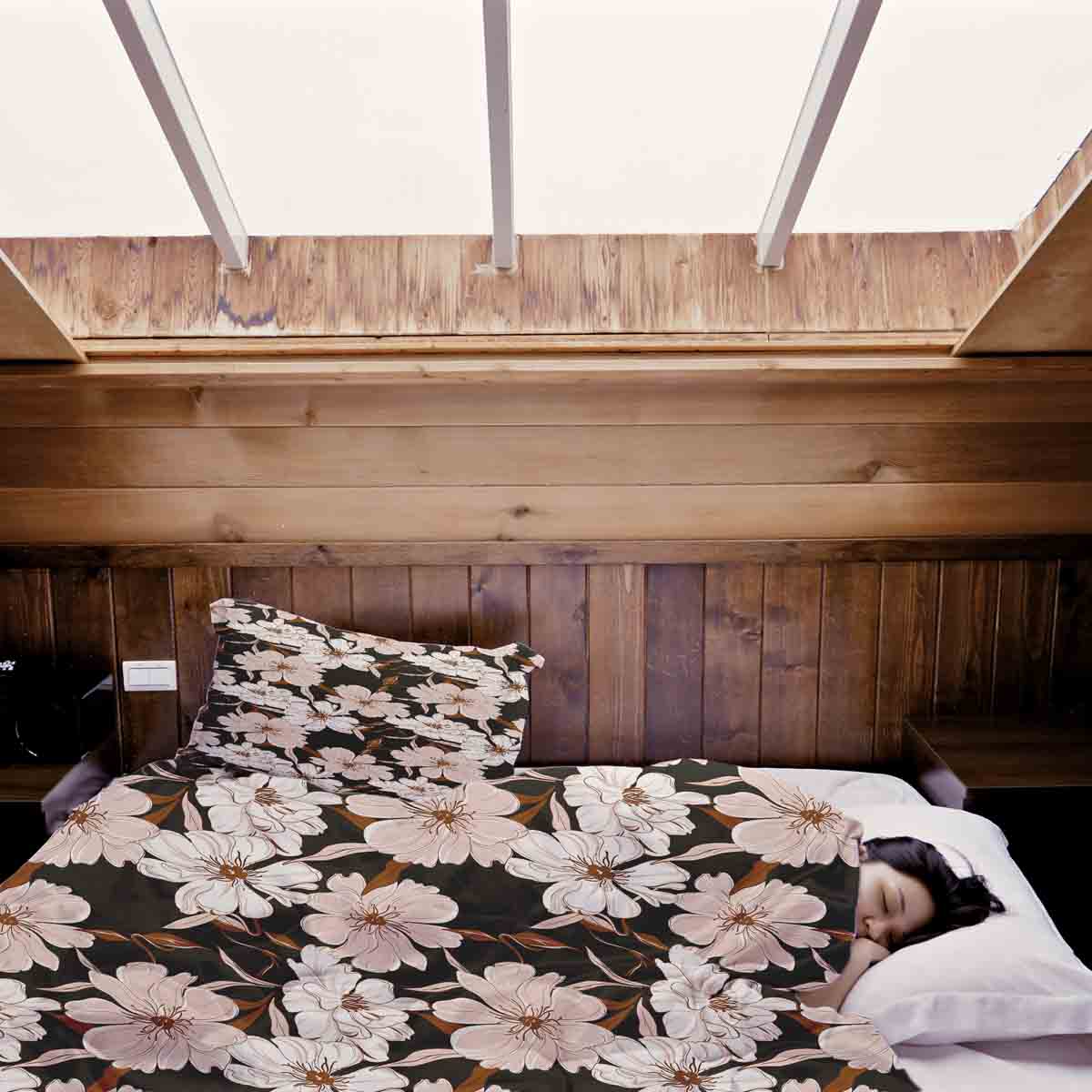 Therapiedekens beddengoedset met roze asterbloemen