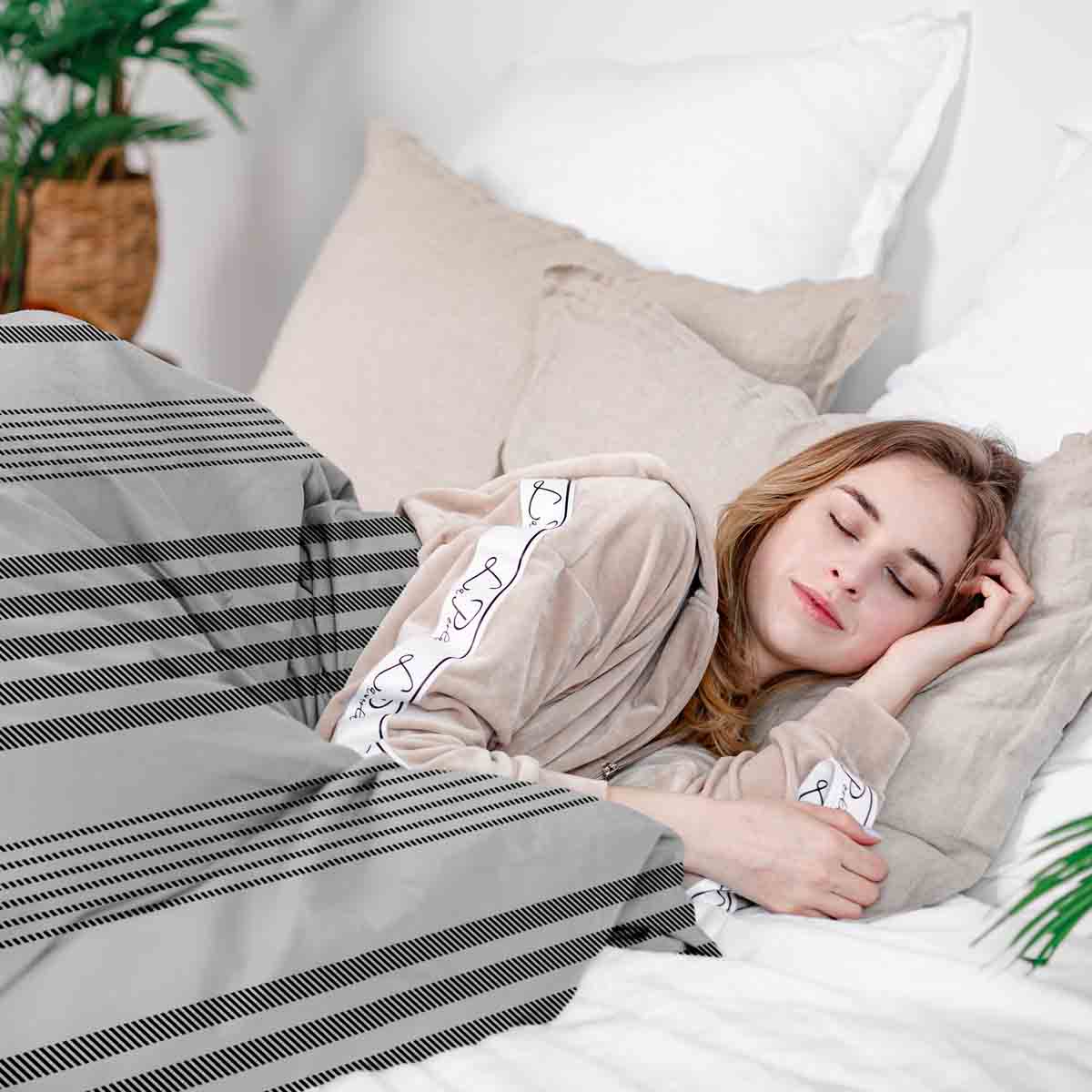 Original Therapiedecke - Baumwollbezug Grau mit dicken und dünnen Streifen