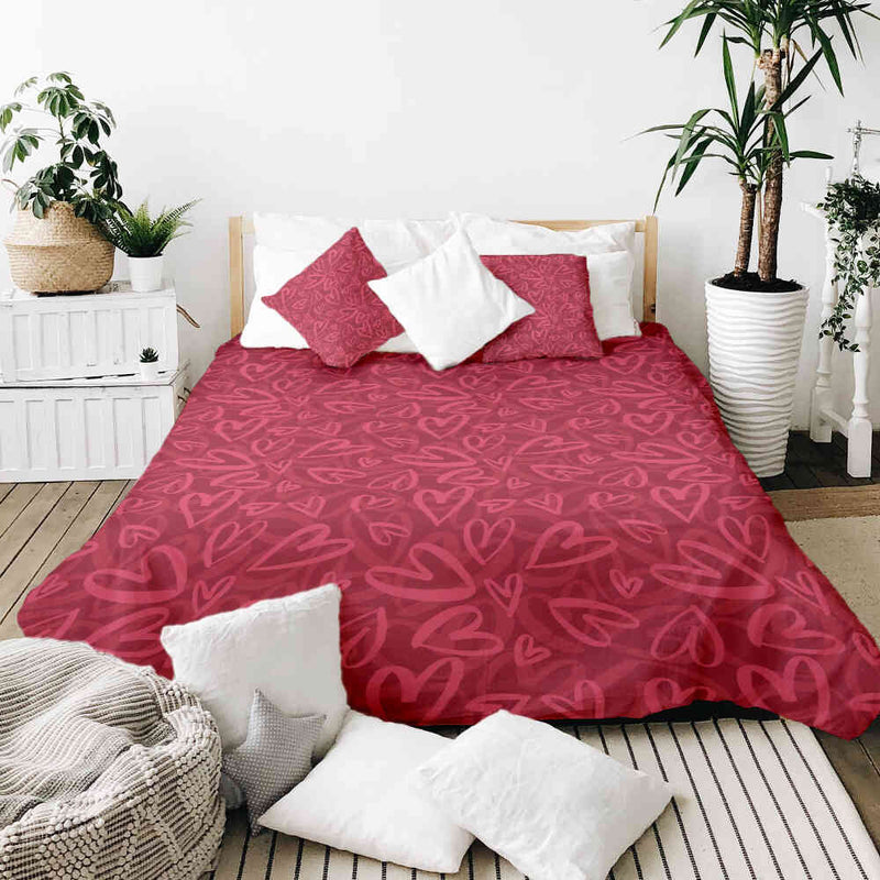 Therapiedekens katoenen hoes rood met roze hartmotief