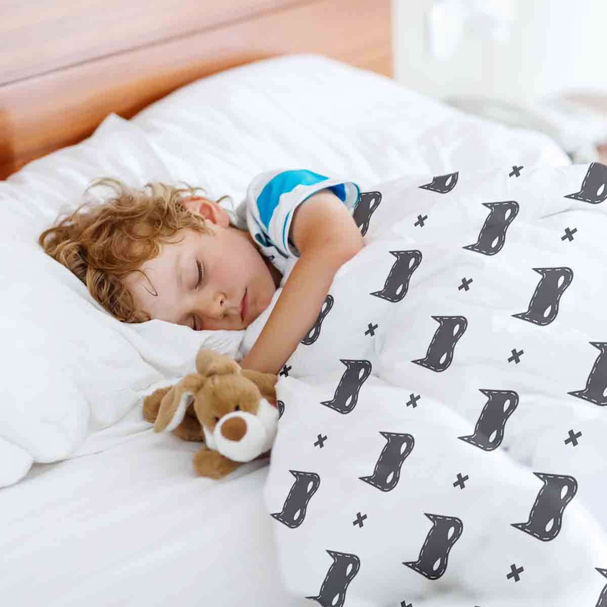 Therapiedekens beddengoed set wit met kattenmasker