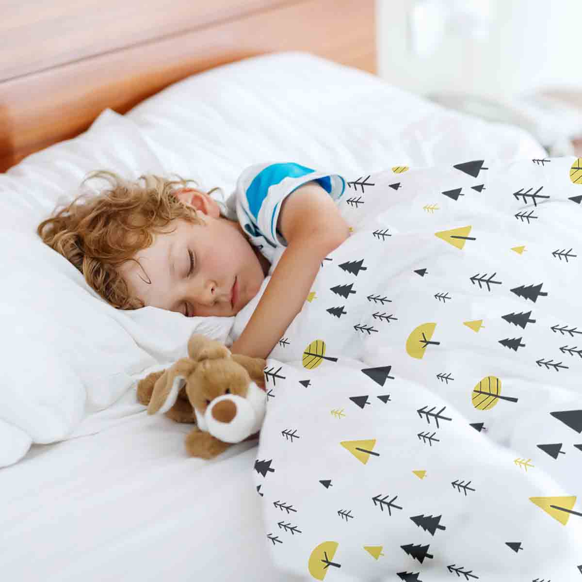 Therapiedekens beddengoedset met gele bomen