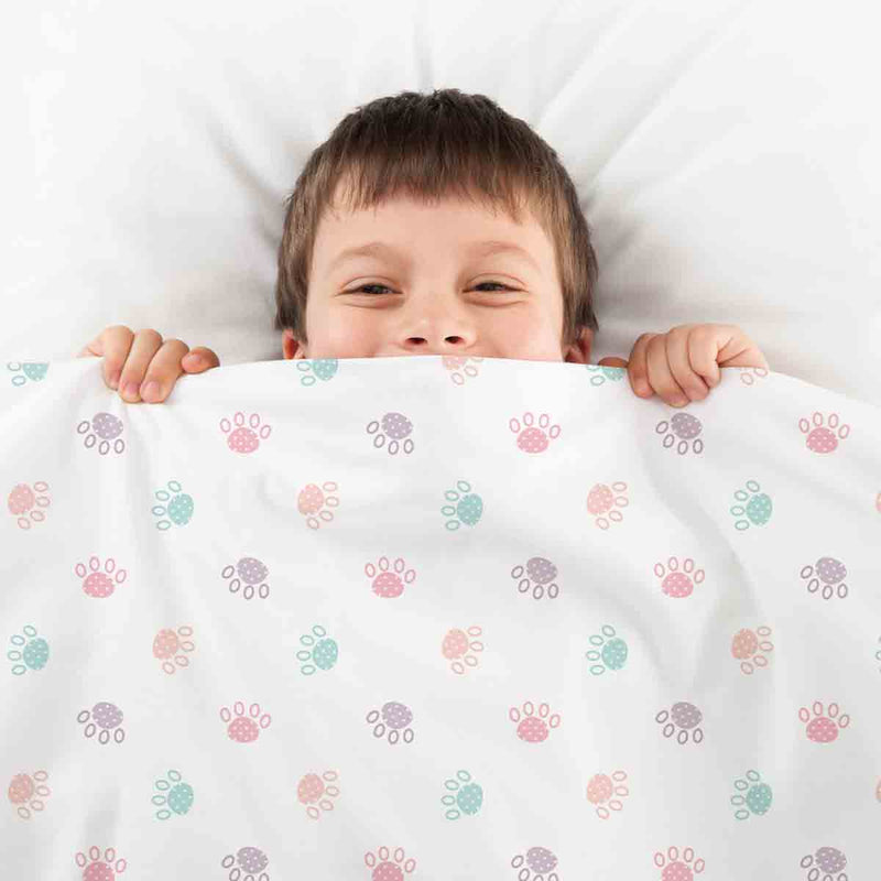 Therapiedekens beddengoed set wit met gekleurde pootafdrukken