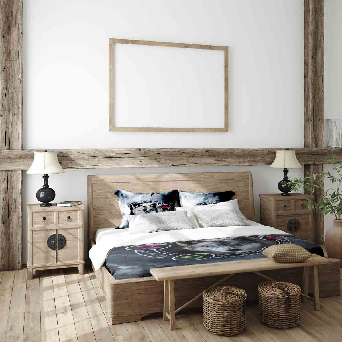 Therapiedekens beddengoed set grijs met wolf