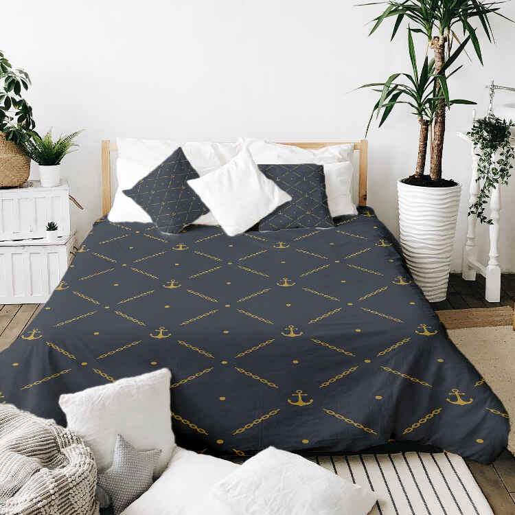 Original Therapiedecke - Baumwoll Bettwäsche Set Blau mit Anker