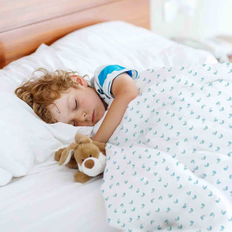 Therapiedekens beddengoed set wit met blauwe hartjes
