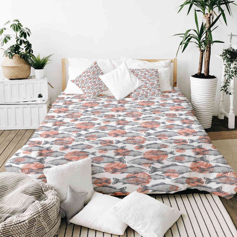 Therapiedekens beddengoed set grijze vissen