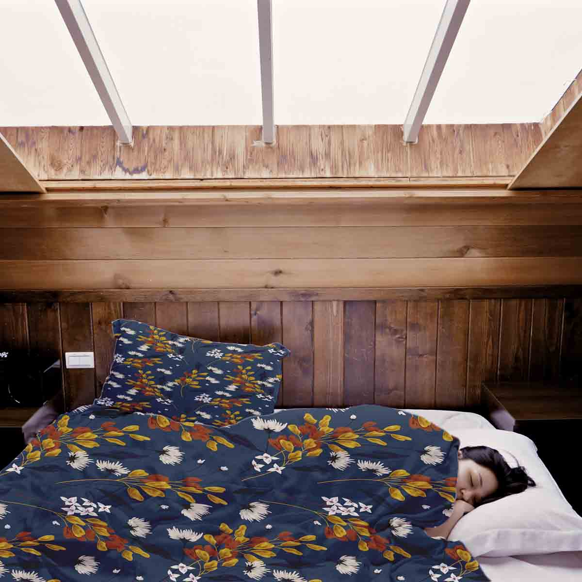 Therapiedekens beddengoed set blauw met boeket bloemen