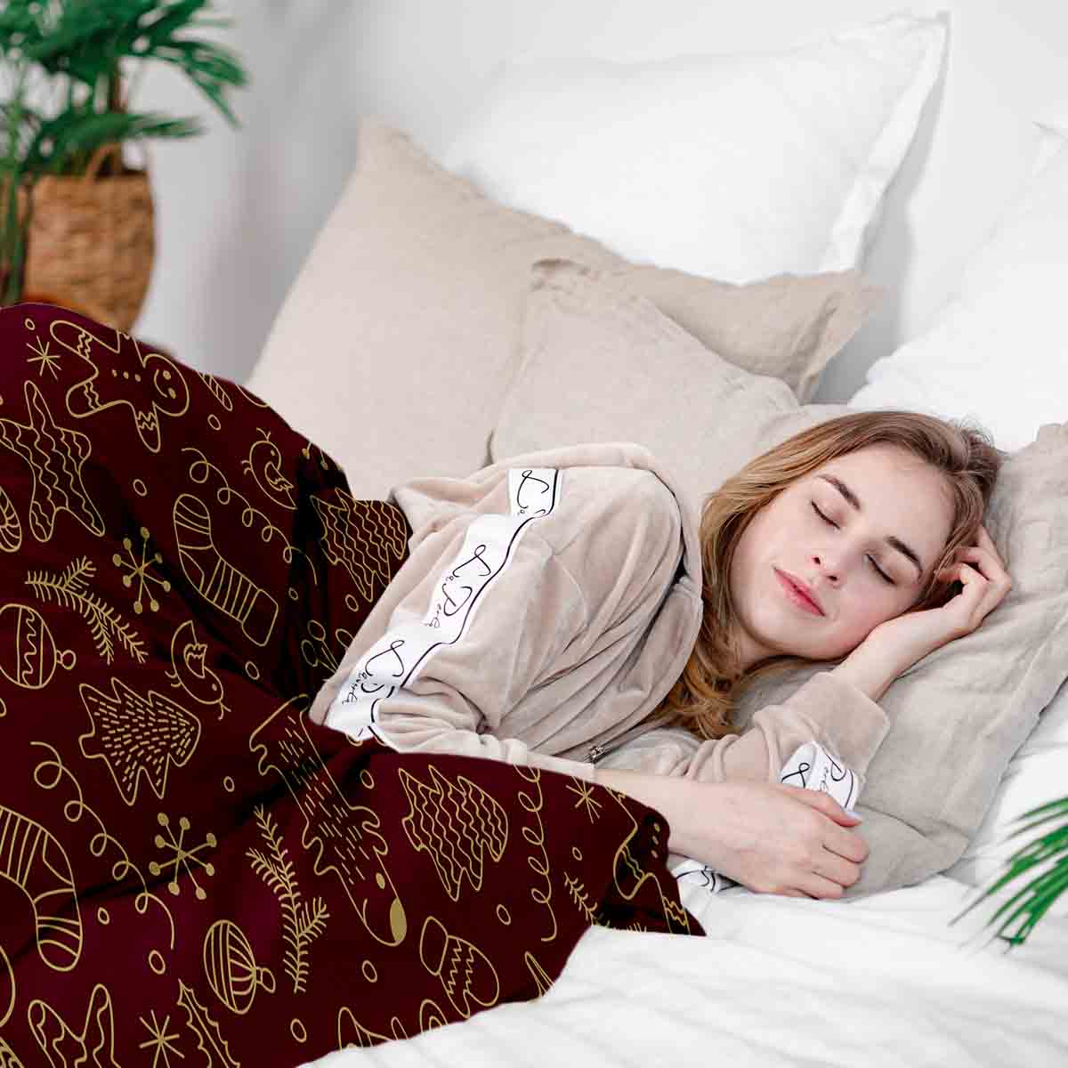 Originele therapiedeken - katoenen hoes rood met leuke kerstmotieven