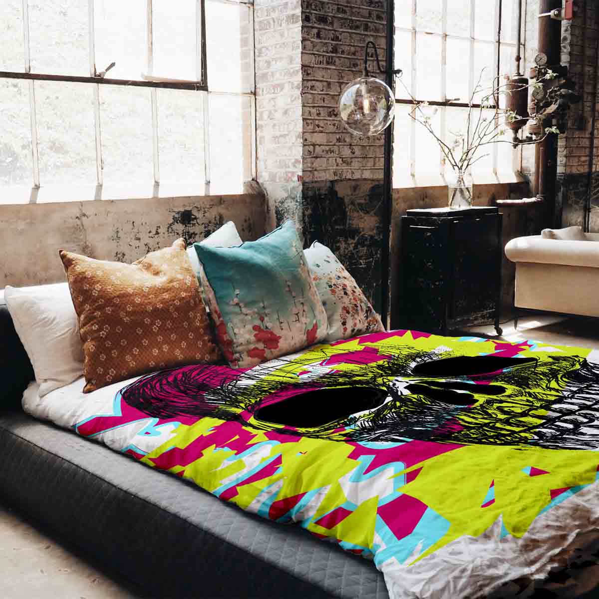 Original Therapiedecke - Baumwoll Bettwäsche Set Totenkopf Bunt