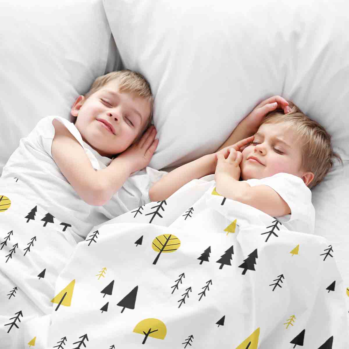 Therapiedekens beddengoedset met gele bomen