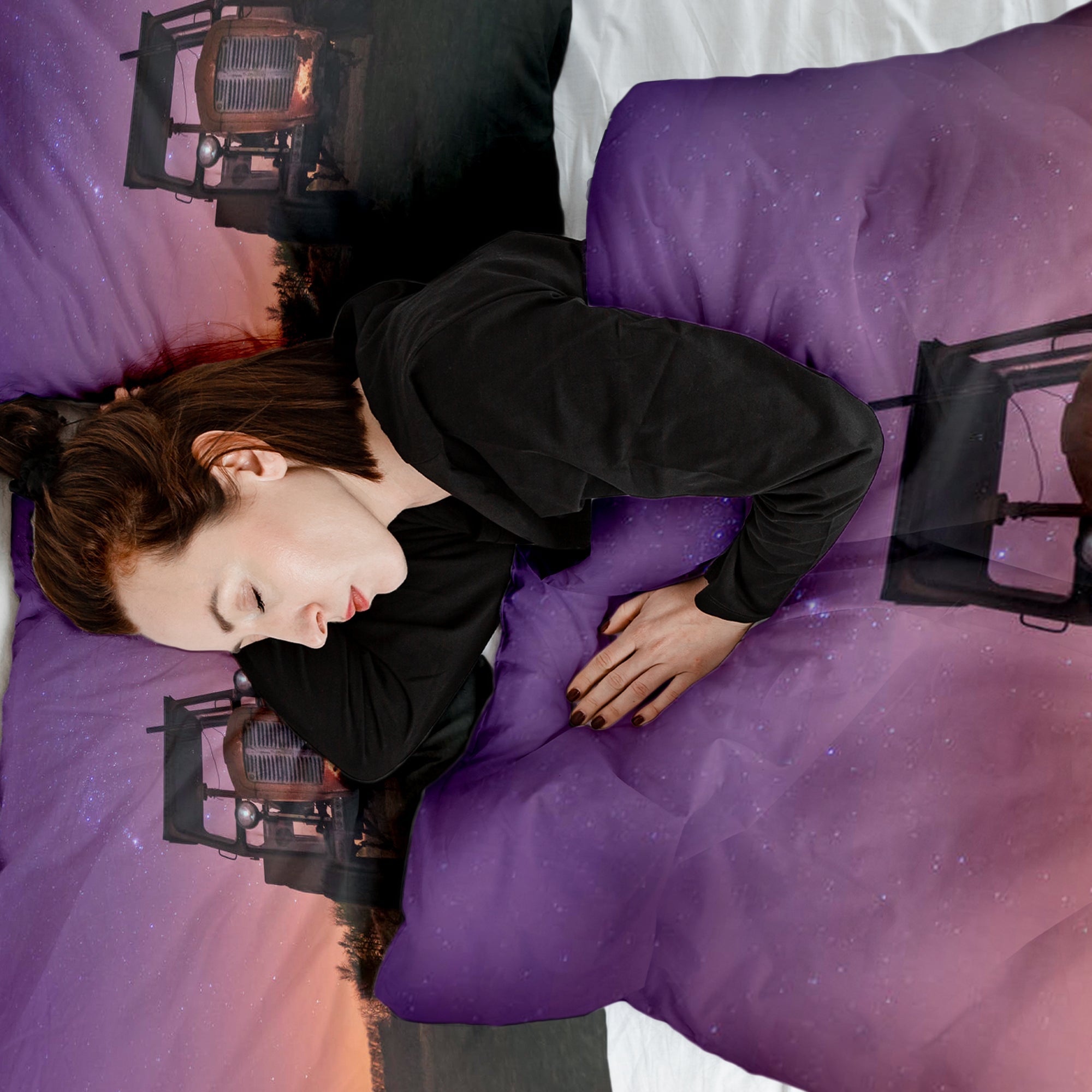 Therapiedekens beddengoed set paars met tractor