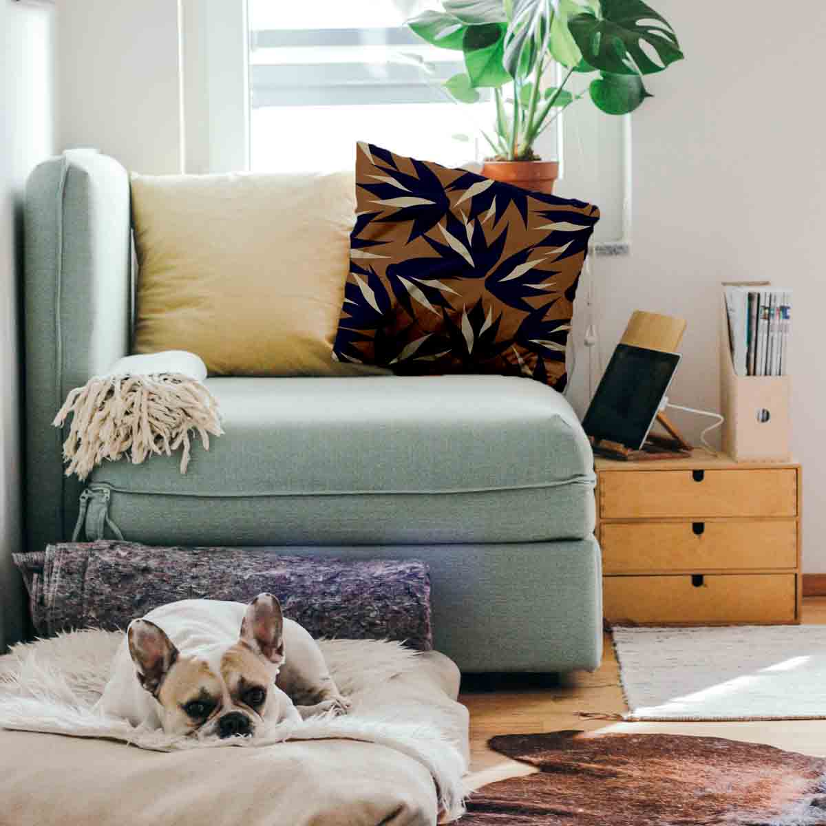 Gesundheitskissen Braun mit blauen Blättern