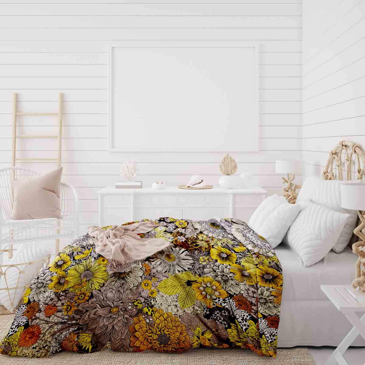 Therapiedekens beddengoed set gele bloemen