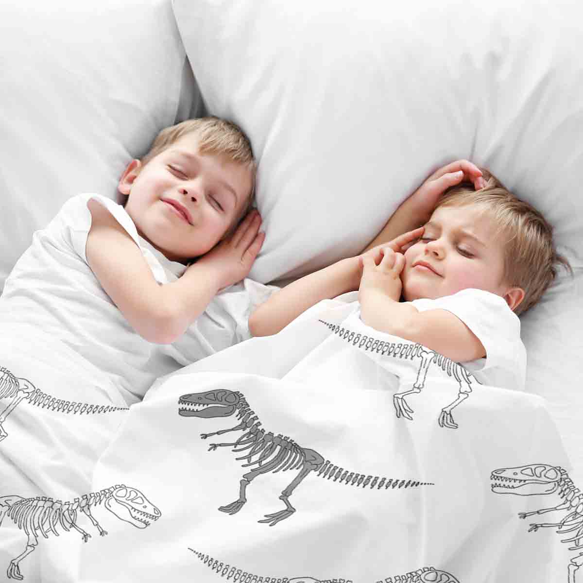 Therapiedekens beddengoed set wit met dinosaurus skelet